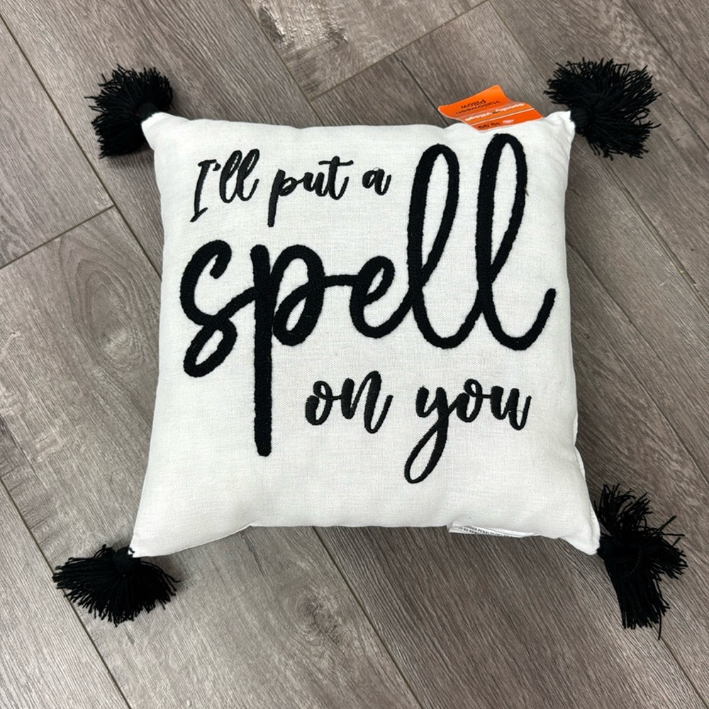 Spooky Village Halloween Pillow I’ll put a spell on you black and white new